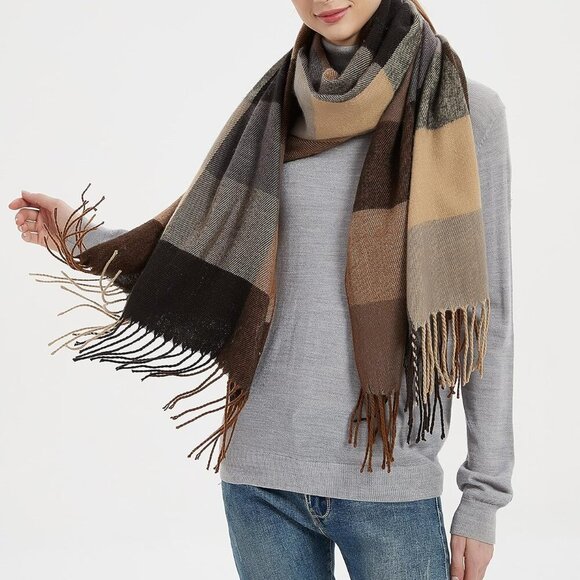 Women's Fashion Long Shawl Big Grid Winter Warm Lattice Large Scarf - Picture 2 of 5